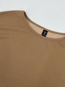 Slaydiva Hơn Sọc trang trí Thả vai Áo len crop & Dây thắt lưng Xà cạp - Màu Khaki - Xem 4