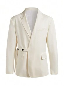 Manfinity Mode 2pcs Men's Plus Size Solid Color Long Sleeve Side Button Design Blazer And Pants Daily Office Suit Set