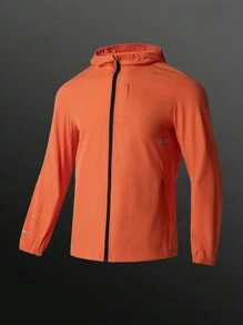 Manfinity Sport Corelite Chaqueta deportiva casual con capucha y estampado de letras de estilo novio, de manga larga, para primavera y otoño, chaqueta deportiva de manga larga naranja - Naranja Coral - Ver 3