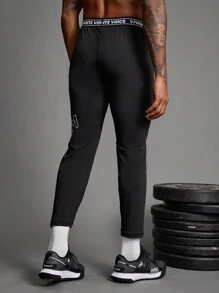 Coreblaze Boyfriend Style Men's Letter Print Sports Compression Pants, Casual Daily Wear Gym Clothe Hiking Outfit Cropped Undershirt - Dusty Blue - View 2