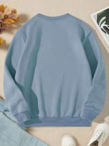 Tween Girls Digital Print Pink Crew Neck Sweatshirt, Spring And Autumn