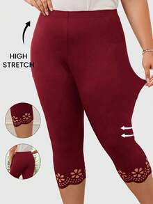 SHEIN Clasi 大码纯色弹性简约紧身裤，日常休闲穿着 - 酒紅色 - 查看 3