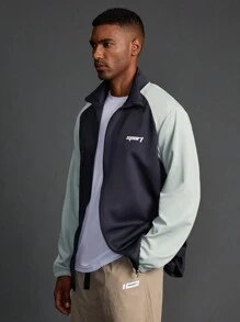 Manfinity Sport Corelite Chaqueta deportiva casual de estilo novio con cremallera delantera, manga larga, parches de color contrastante. Ropa para ir al colegio, gimnasio, senderismo. Camiseta básica de manga corta con cremallera