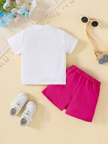 Baby Girl Whimsical Unicorn Print 2pcs Set - Casual Short Sleeve Top And Skirt, - Multicolor - View 2