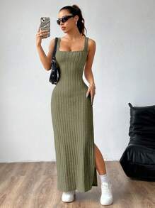 SHEIN Unity Đầm Maxi hở lưng gợi cảm cho nữ, trang phục mùa hè cho nữ - xanh quân đội - Xem 4