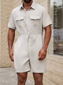 Manfinity Homme Plus Size Men's Casual Solid Color Drawstring Waist Romper
