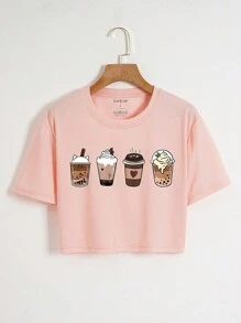 INAWLY Camiseta corta con estampado de café, camisetas gráficas para mujeres