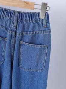 SHEIN 2pcs/Set Tween Boys Casual Denim Zip-Up Hoodie And Shorts Set - Blue - View 3