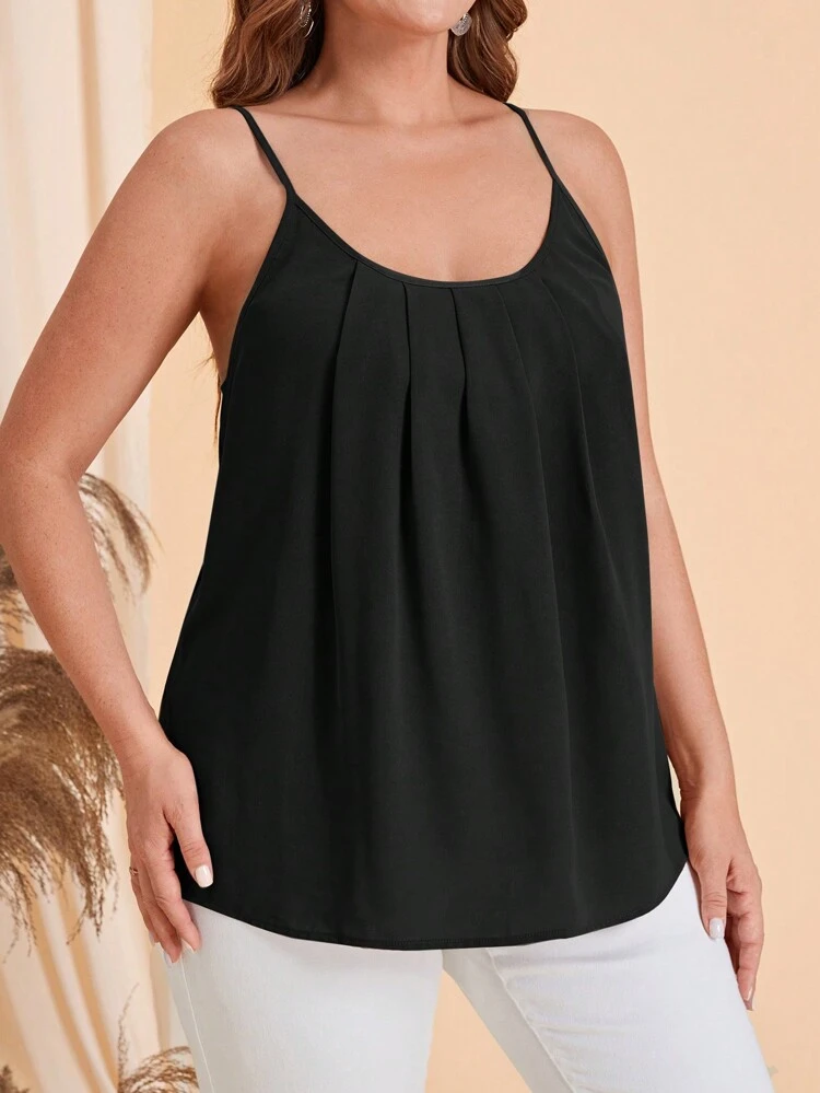 Plus Size Women Summer Solid Color Ruched Loose Camisole