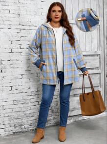 EMERY ROSE Manteau d'hiver pour femme grande taille, à fermeture éclair, à manches longues, à capuche, avec motif à carreaux, style casual