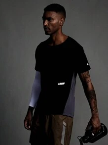 Manfinity Sport Corelite Áo thun thể thao thường ngày in chữ cổ tròn tay ngắn phong cách bạn trai dành cho nam, quần áo tập gym, trang phục đi bộ đường dài, áo lót ngắn, áo phông trơn - màu đen - Xem 8