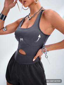 Innovista 运动收腹提臀连体衣、女式网球服、瑜伽服、健身服、骑行服、氨纶镂空连体衣、灰色连体衣、带可拆卸罩杯、女式连体裤、连体裤、女式网球服 - 深灰色 - 查看 3