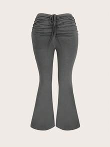 Slaydiva Plus Drawstring Front Flare Leg Pants - Grey - View 2