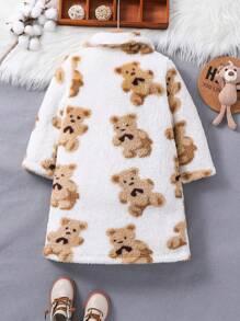 SHEIN Abrigo térmico con estampado de oso, cuello de solapa y hombros caídos para niña, ideal para uso casual, diario y escolar en otoño e invierno - Multicolor - Ver 2