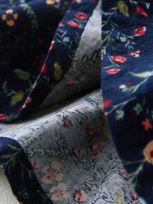 复古碎花宽松长袖连衣裙 - 藏蓝色 - 查看 7