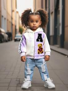 Baby Girl Warm Casual Sporty Street Fashion Bear Jacket, Fall & Winter