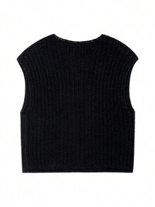 Áo vest len nữ dáng rộng, cài một hàng khuy, màu đen, thích hợp cho mùa Thu/Đông. - màu đen - Xem 10