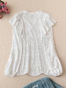SHEIN LUNE Plus Size Summer Casual Polka Dot Ruffle Hem Blouse - White - View 2