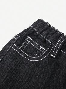 SHEIN Young Boy Fashion Casual Bone-Patterned Black Comfortable Baggy Jeans For Halloween Clothes And Halloween Party Favors - Black - View 5