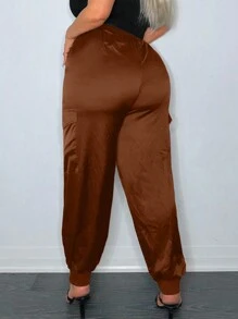 SHEIN SXY Spring And Summer Satin Drawstring Waist Casual Plus Women's Trousers