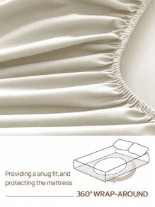 1pc Solid Color Polyester Fitted Sheet, Mattress Protector Cover, Deep Pocket Design, Soft & Breathable, Fits Mattress Height Up To 60cm - Khaki - View 4