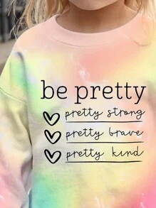 SHEIN Young Girls Casual Simple Loose Letter & Tie-Dye Pattern Daily Comfortable Knit Sweatshirt, Suitable For Autumn&Winter