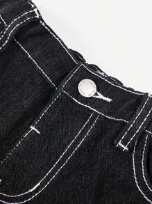 SHEIN Young Boy Fashion Casual Bone-Patterned Black Comfortable Baggy Jeans For Halloween Clothes And Halloween Party Favors - Black - View 6