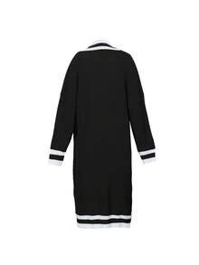 大码女式拼色落肩长袖口袋宽松休闲长款开衫，冬季