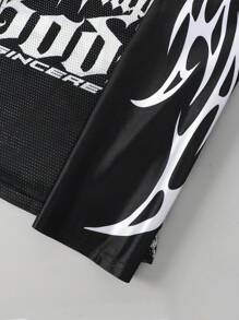 ROMWE MEN Street Life Men's Leopard Print Streetwear Baseball Jersey Long Sleeve T-Shirt, Mesh Fabric Patchwork With Glossy Finish - Black - View 4