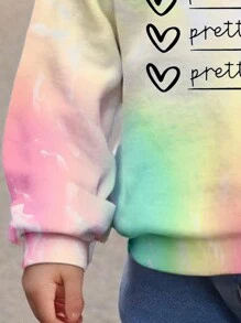 SHEIN Young Girls Casual Simple Loose Letter & Tie-Dye Pattern Daily Comfortable Knit Sweatshirt, Suitable For Autumn&Winter