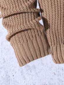 Tween Boy Casual Knitted Sweater & Pants Set For Autumn/Winter. This Boys' Autumn/Winter Sweater Set Features A Brown And Black Color-Blocking Design, With Striped Elements And Unique Graphics, Showcasing A Fashionable And Personalized Style - Khaki - View 7