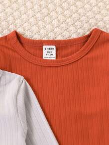 Conjunto de 3 piezas para niña bebé, top de manga larga cuello redondo tejido y pantalones de unicolor - Gris Claro - Ver 5