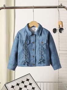 Autumn Cool Casual Young Girl Eyelet Lace-Up Long Sleeve Jacket - Multicolor - View 1