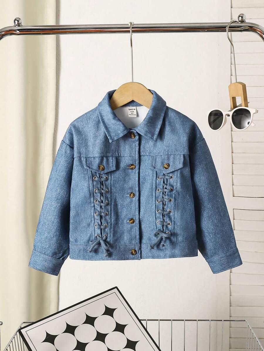 Autumn Cool Casual Young Girl Eyelet Lace-Up Long Sleeve Jacket - Multicolor - View 1