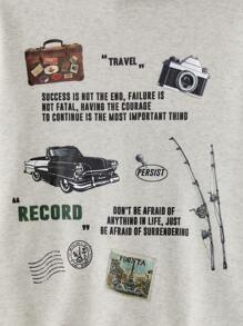 Manfinity VCAY Men's Knitted Casual Everyday English Graphic Print Hooded Sweatshirt, For Fall Winter - Grey - View 4