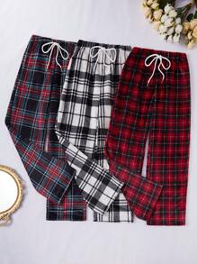 3 piezas Pantalones de pijama con cuadros para mujer, para otoño/invierno