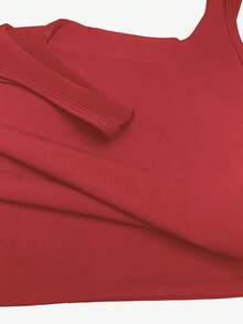 XLLAIS Áo tank top không tay cổ vuông màu trơn dành cho nữ, kiểu dáng ôm sát, màu đỏ, thích hợp cho dịp Giáng sinh, Năm mới, Lễ tình nhân và mùa hè. - Đỏ - Xem 8