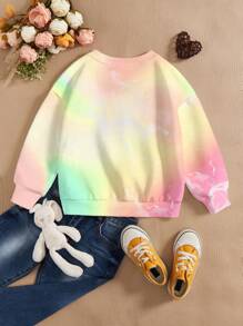 SHEIN Young Girls Casual Simple Loose Letter & Tie-Dye Pattern Daily Comfortable Knit Sweatshirt, Suitable For Autumn&Winter