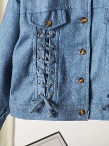 Autumn Cool Casual Young Girl Eyelet Lace-Up Long Sleeve Jacket - Multicolor - View 3