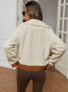 GENKIRA 别致风格仿羊毛领撞色贴袋长袖常规夹克 - 彩色 - 查看 3