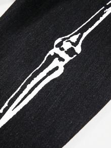 SHEIN Young Boy Fashion Casual Bone-Patterned Black Comfortable Baggy Jeans For Halloween Clothes And Halloween Party Favors - Black - View 3