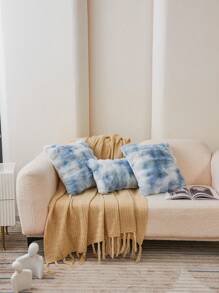 1pc Blue Tie Dye Decorative Faux Rabbit Fur Cushion Cover Without Filler, Modern Flannelette  Fuzzy Plush Throw Pillow Cover Zipper Closure For Home, For Sofa, Living Room - Blue - View 4