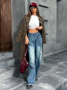 Aveloria Modichic Fashionable Minimalist Versatile Leopard Print Knitted Stand Collar Cinched Waist Mid-Length Knitted Coat Fall Winter Cloth For Women