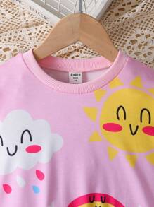 SHEIN 年轻女孩天气图案渐变色运动衫连衣裙，带网眼下摆，长袖，休闲装，秋冬新品