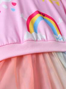 SHEIN 年轻女孩天气图案渐变色运动衫连衣裙，带网眼下摆，长袖，休闲装，秋冬新品