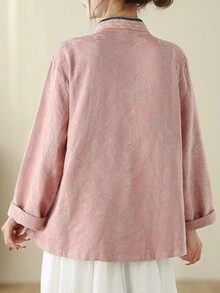 Chinese Style Retro Embroidered Button-Up Long Sleeve Cardigan Hanfu Casual Loose Blouse For Women