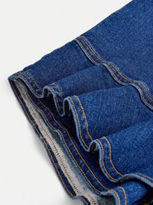 SHEIN Váy denim viền bèo nhún tối giản cho bé gái tuổi teen, trang phục thường ngày - Rửa trung bình - Xem 3