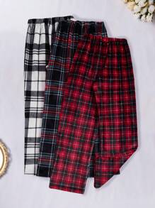 3 piezas Pantalones de pijama con cuadros para mujer, para otoño/invierno