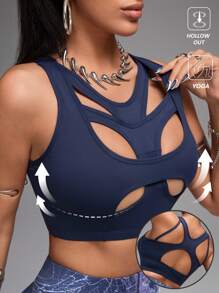 Innovista 女士纯色镂空休闲运动文胸、聚拢文胸、健身背心、健身房锻炼和日常休闲、跑步、骑行、瑜伽、节日 - 藍色 - 查看 1