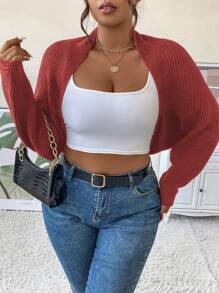 Calvaya Plus Size Women's Solid Color Batwing Long Sleeve Cardigan Sweater, Autumn Winter